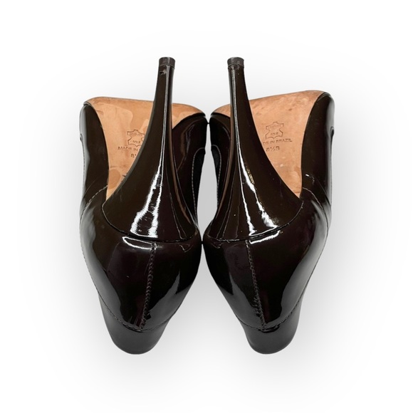 BCBG MaxAzria ஐ Shiny Patent Leather + Satin Pumps ஐ Carved Heel ꕥ Cocoa 8.5M ꕥ - Picture 13 of 16